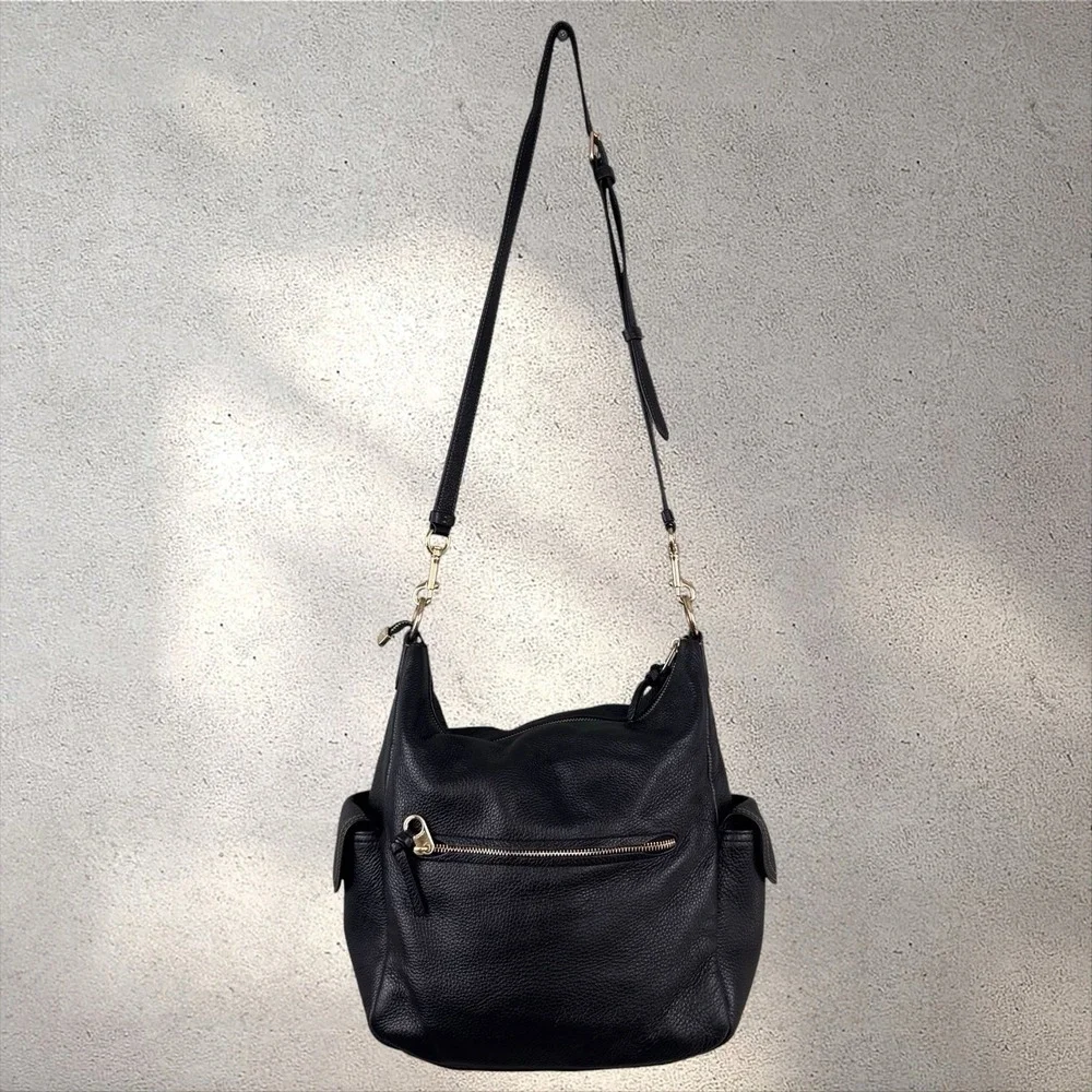 Coach 6152 Pennie Black Pebbled Leather Hobo Crossbody Bag Gold Hardware Purse